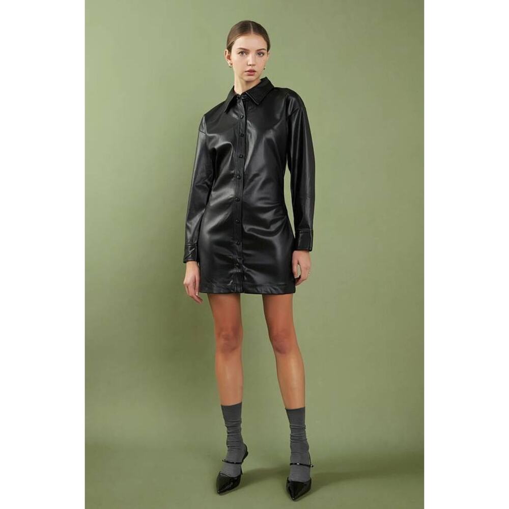 English Factory Black Faux Leather Mini Dress NWT XS Mob Wife Chic Minimalist